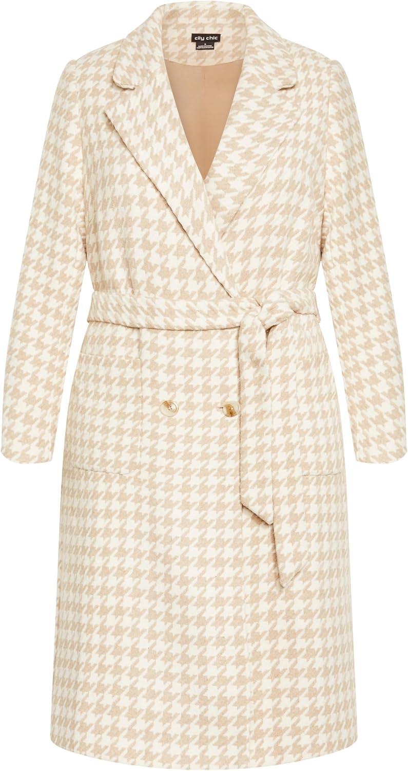 image:imageCity Chic Womens Citychic Plus Size Coat JulissaCream Houndstooth