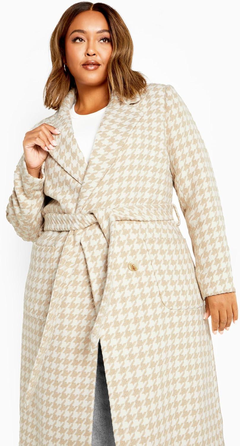 image:imageCity Chic Womens Citychic Plus Size Coat JulissaCream Houndstooth
