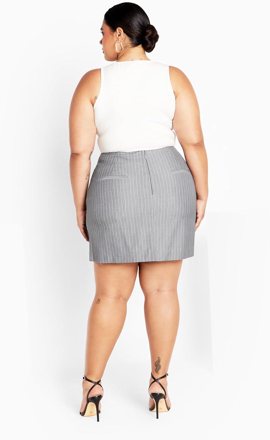 image:imageCity Chic Womens Citychic Plus Size Skirt Jazmin PinstrpSilver Pinstripe