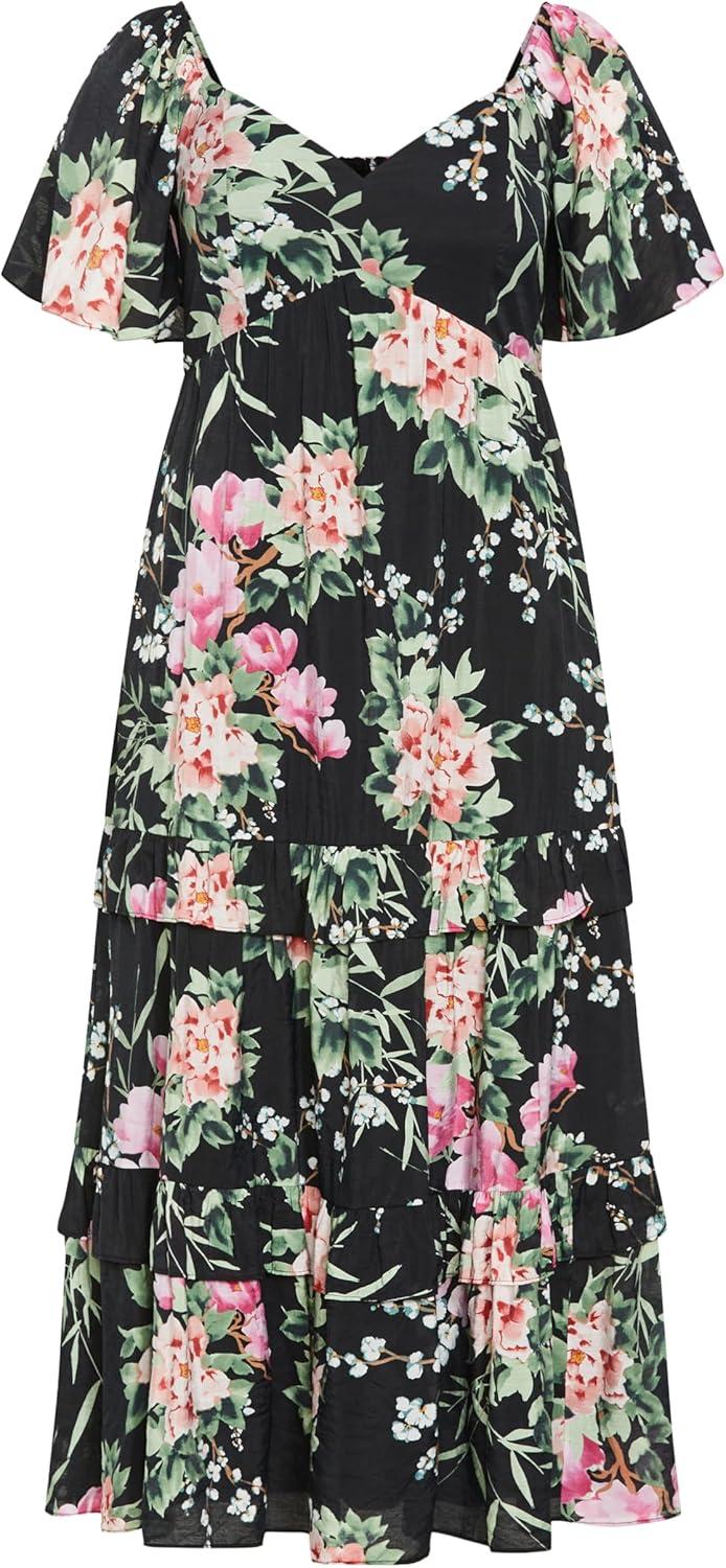 image:imageCity Chic Womens Marci Print Maxi DressBlk Sweet Blossom