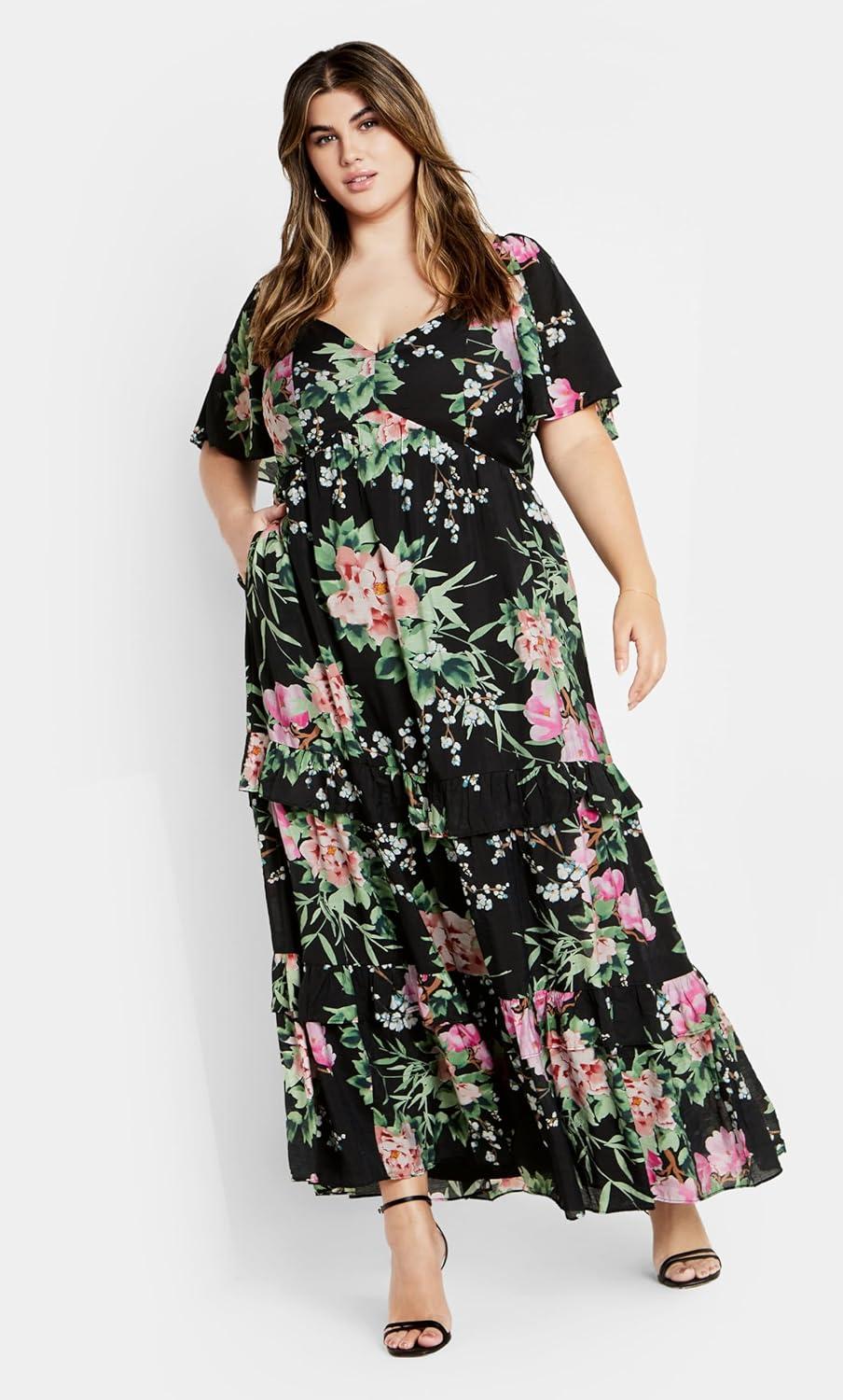 image:imageCity Chic Womens Marci Print Maxi DressBlk Sweet Blossom