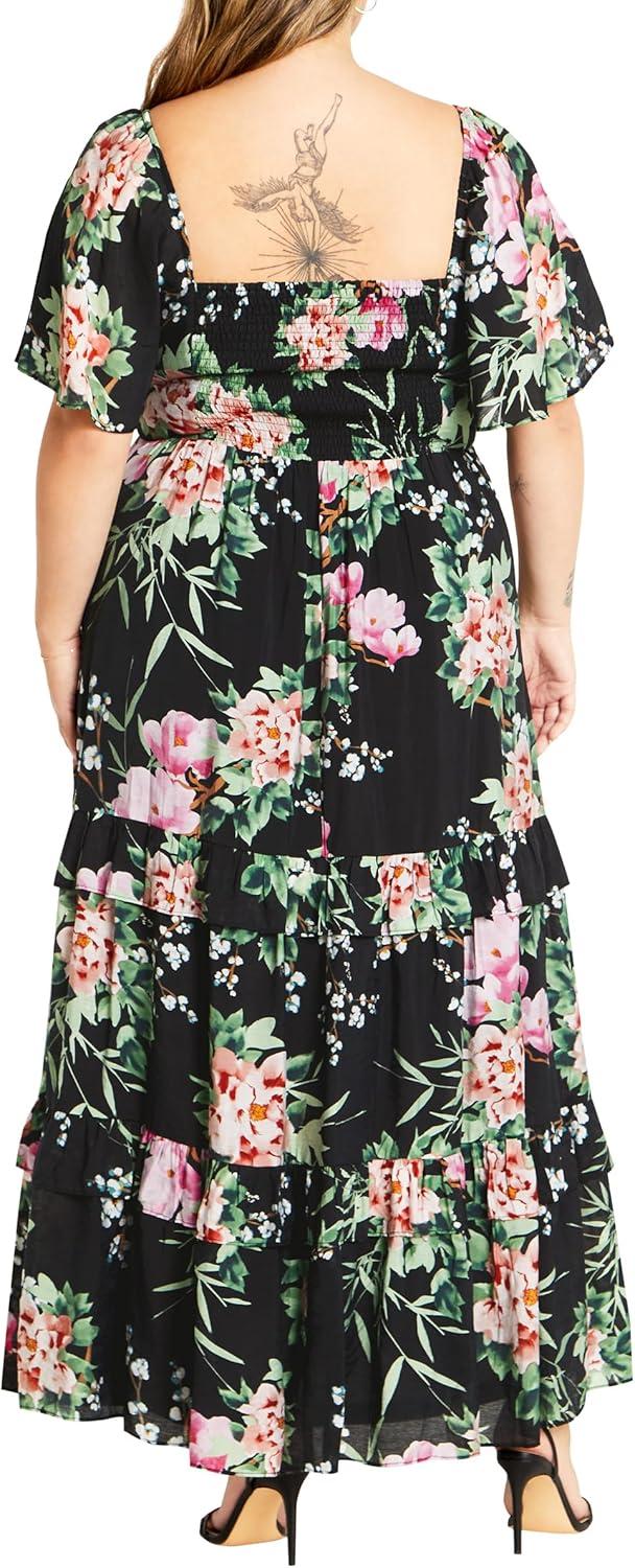 image:imageCity Chic Womens Marci Print Maxi DressBlk Sweet Blossom
