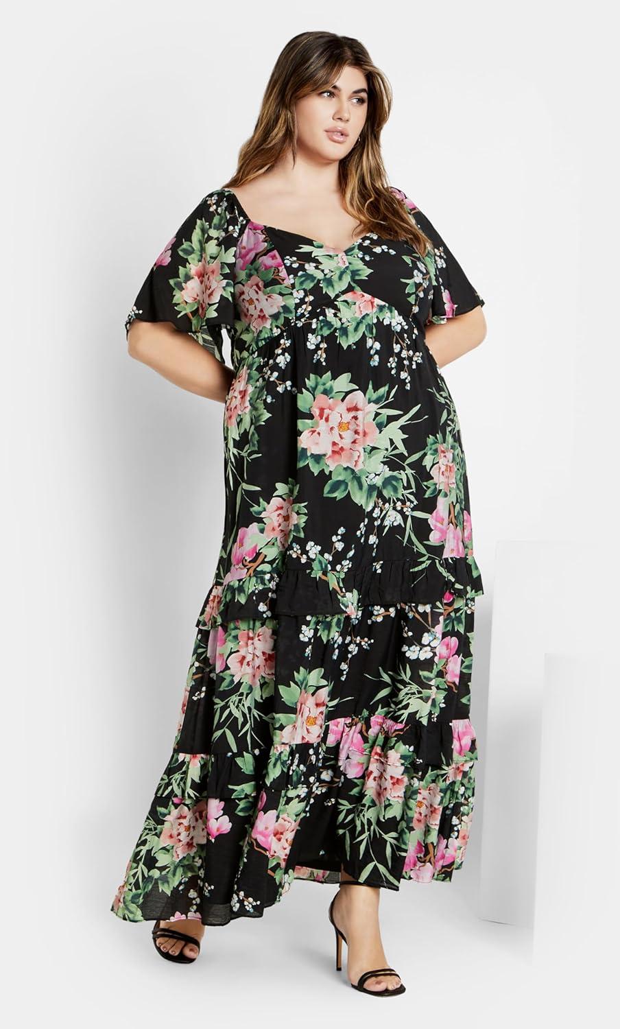 image:imageCity Chic Womens Marci Print Maxi DressBlk Sweet Blossom