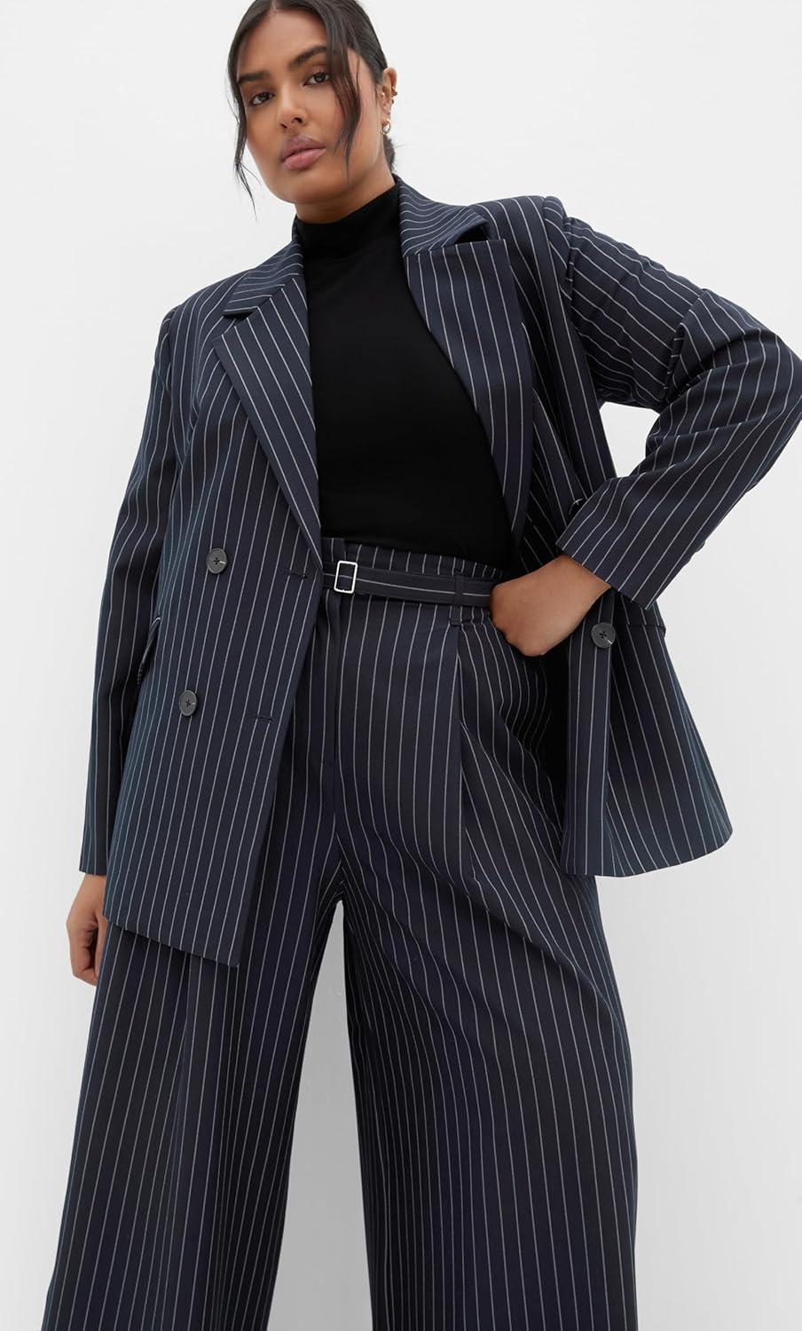 image:imageCity Chic Womens Plus Size Blazer Karla PinstripeNavy Stripe