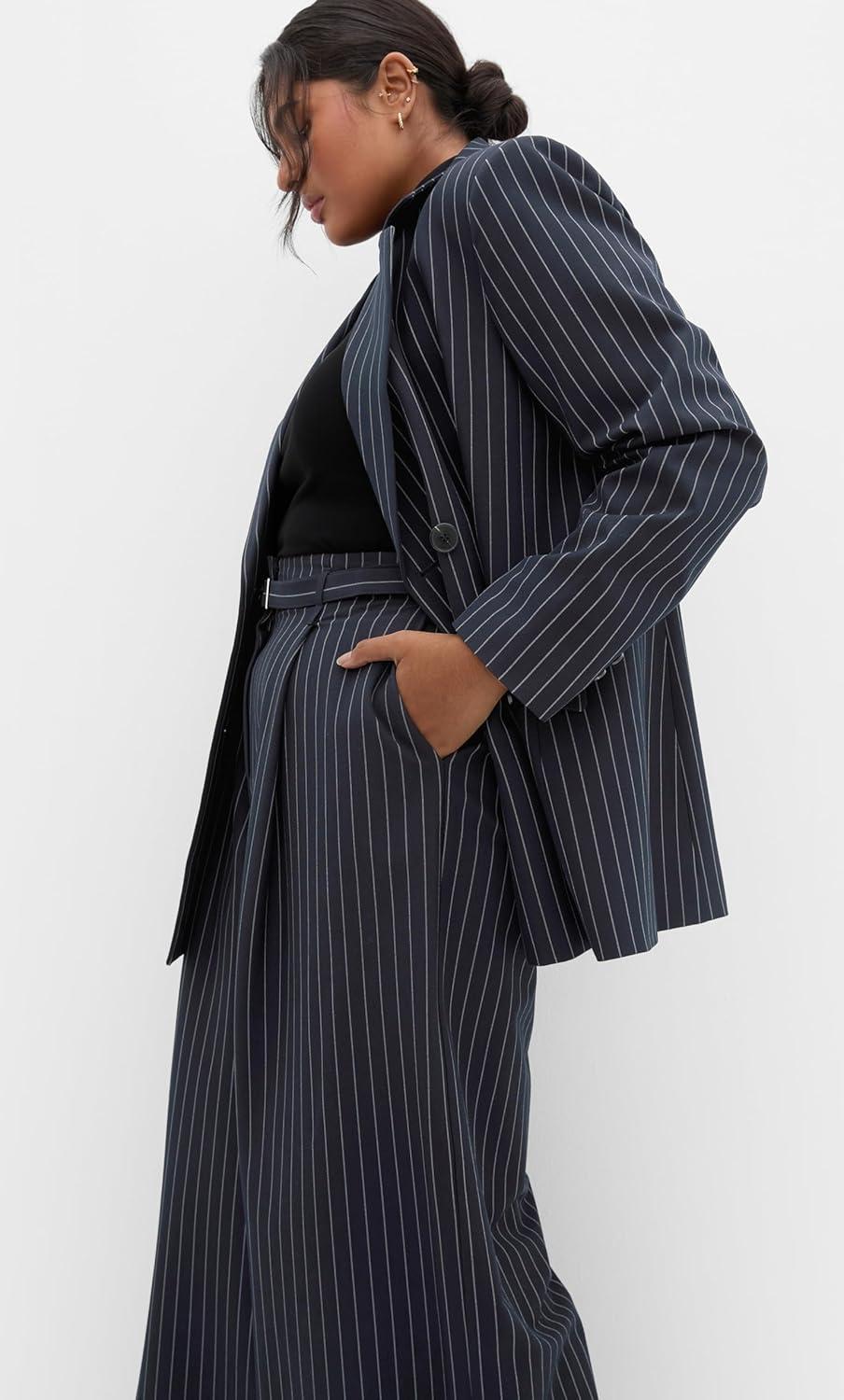image:imageCity Chic Womens Plus Size Blazer Karla PinstripeNavy Stripe