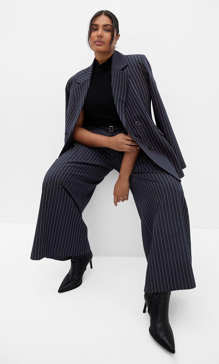 image:imageCity Chic Womens Plus Size Blazer Karla PinstripeNavy Stripe