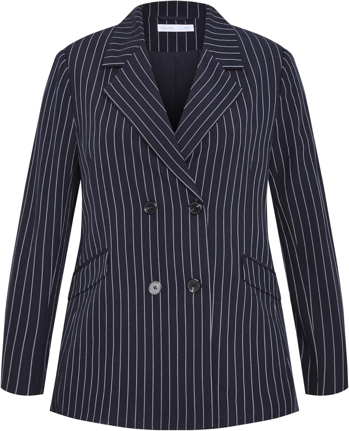 image:imageCity Chic Womens Plus Size Blazer Karla PinstripeNavy Stripe
