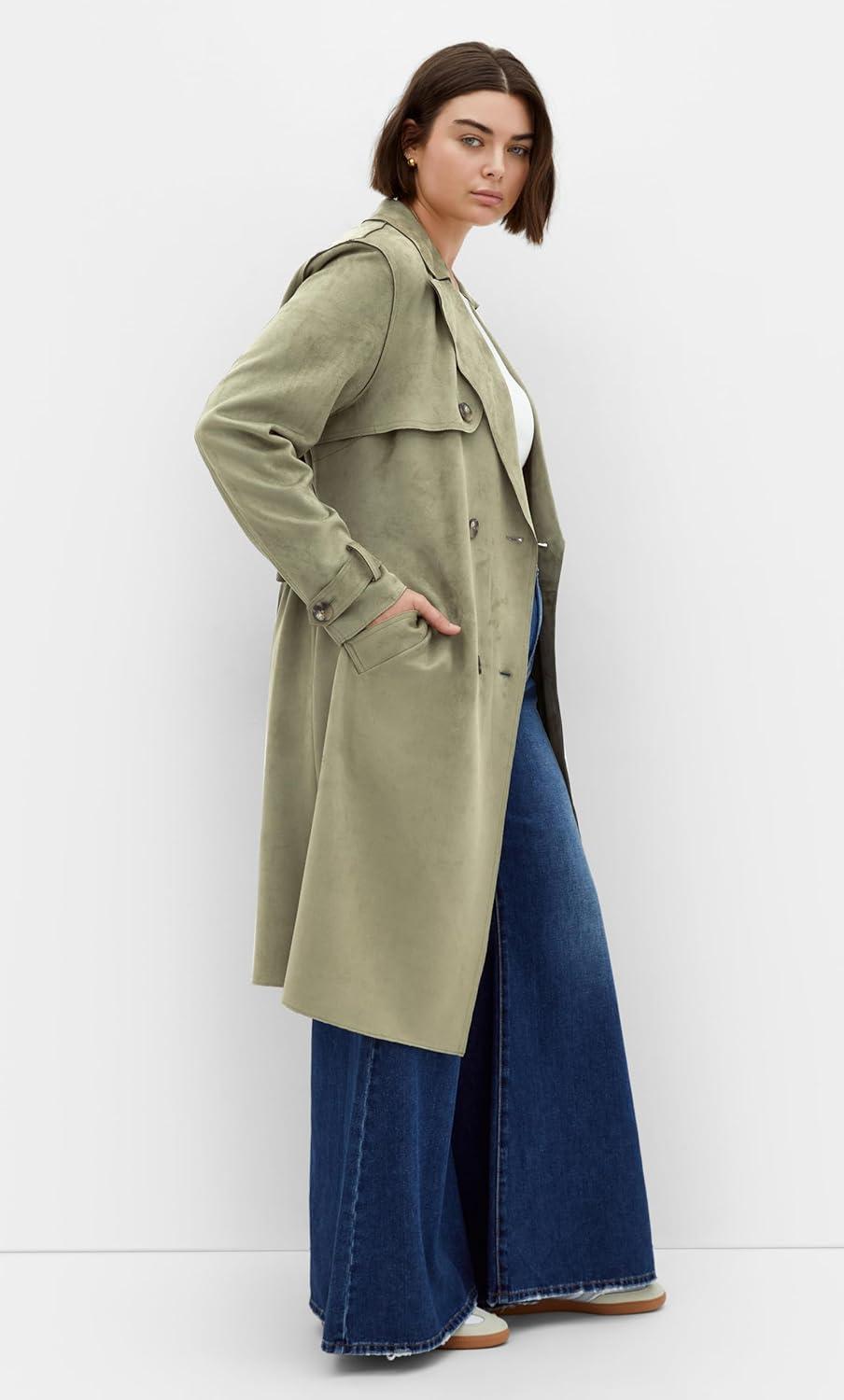 image:imageCity Chic Womens Plus Size Coat Cornwall TrenchDeep Sage