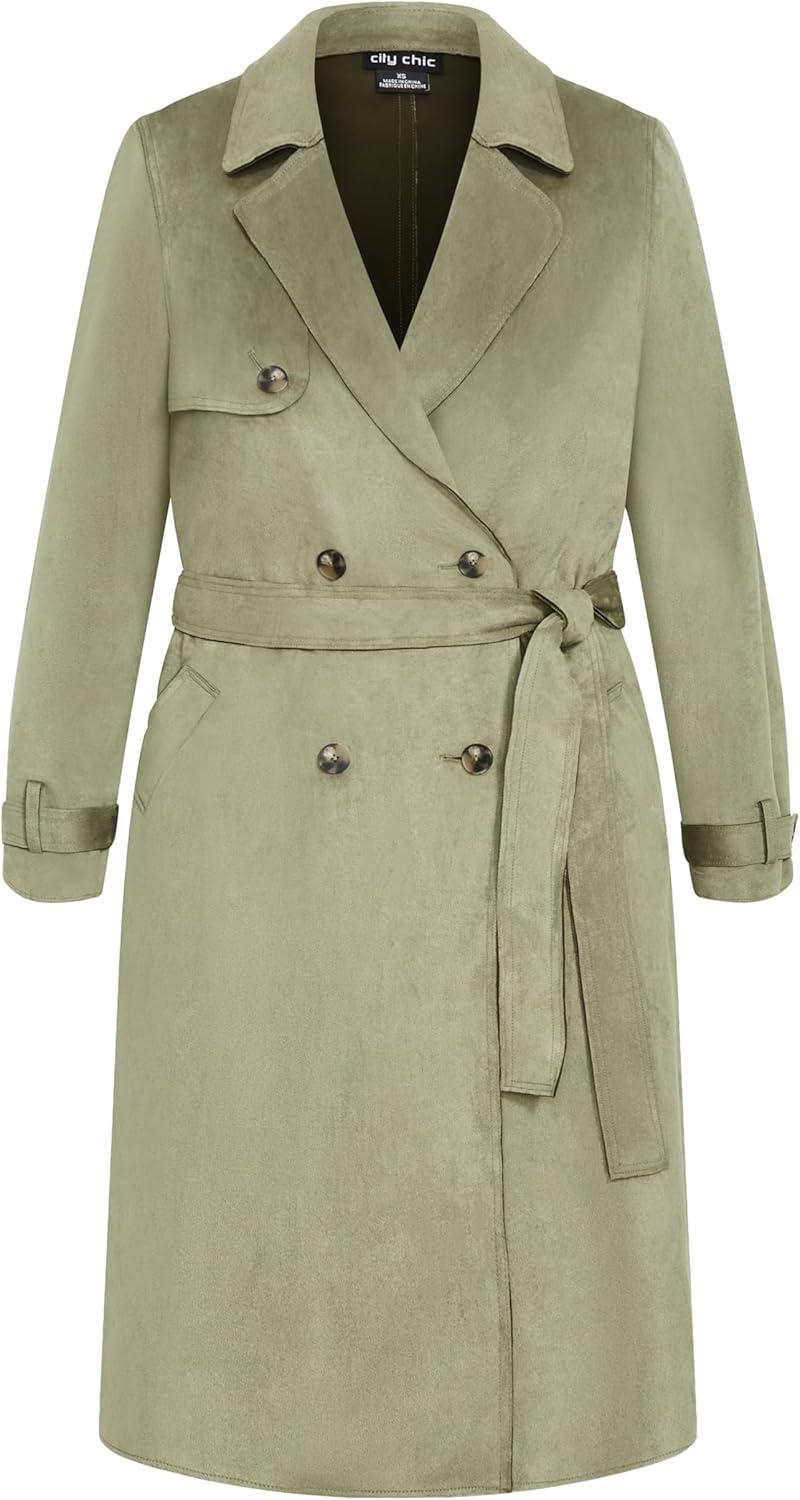 image:imageCity Chic Womens Plus Size Coat Cornwall TrenchDeep Sage