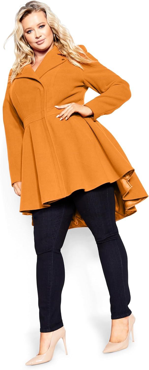 image:imageCity Chic Womens Plus Size Coat HI LO FrillDeep Caramel