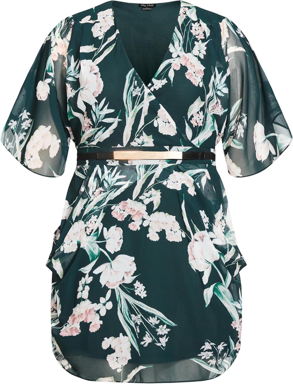 image:imageCity Chic Womens Plus Size Dress Colour Wrap PrintFresh Fields