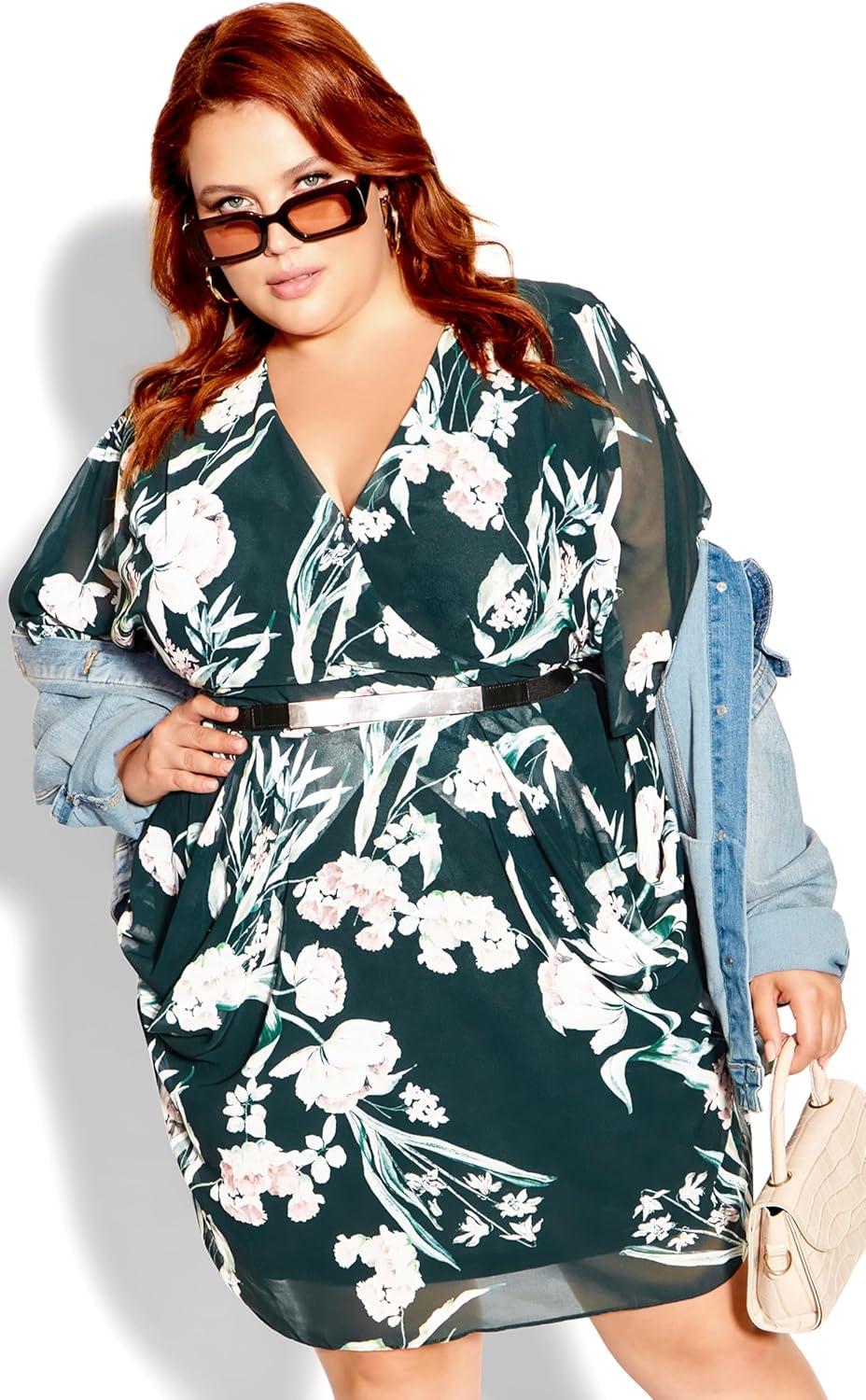 image:imageCity Chic Womens Plus Size Dress Colour Wrap PrintFresh Fields