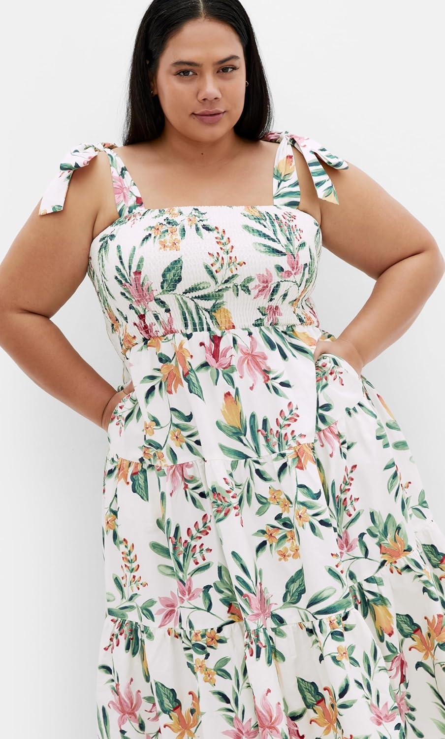 image:imageCity Chic Womens Plus Size Dress Haven Tier Midi PrintIsland Fl