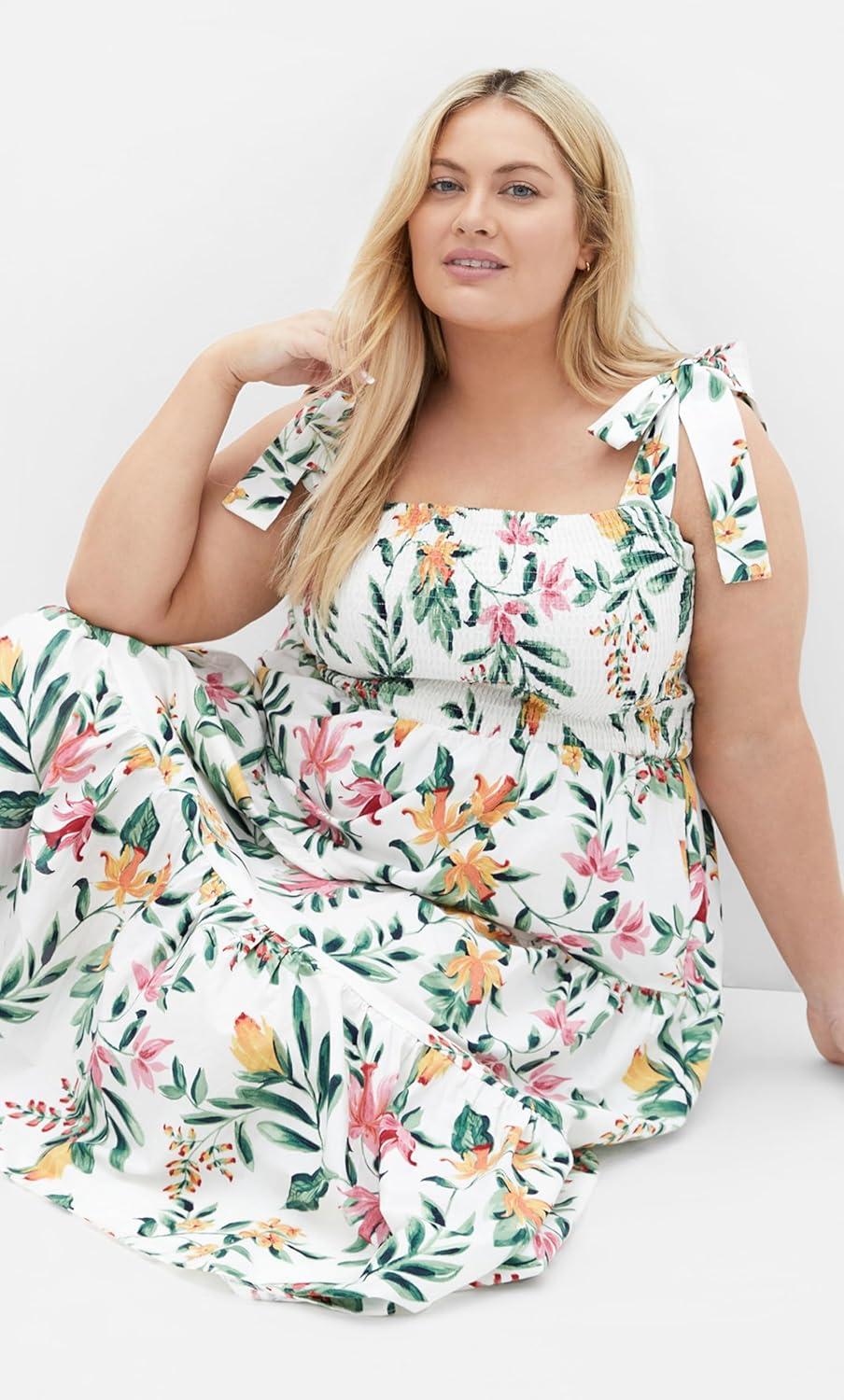 image:imageCity Chic Womens Plus Size Dress Haven Tier Midi PrintIsland Fl