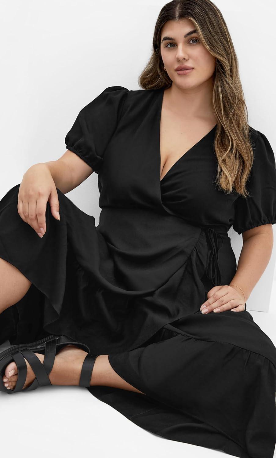 image:imageCity Chic Womens Plus Size Dress Sarina Wrap MidiBlack