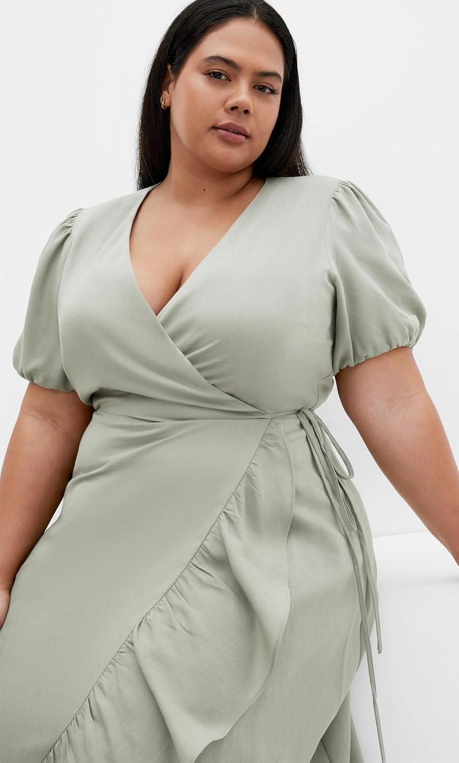 image:imageCity Chic Womens Plus Size Dress Sarina Wrap MidiSoft Sage