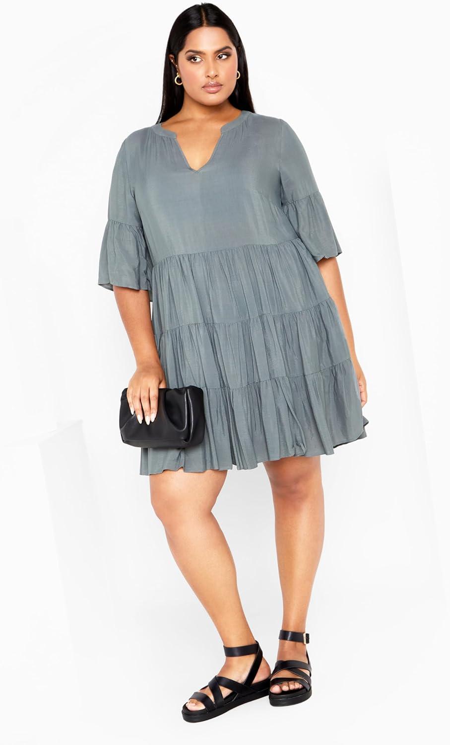 image:imageCity Chic Womens Plus Size DressNathalie Tiered MiniDeep Sage