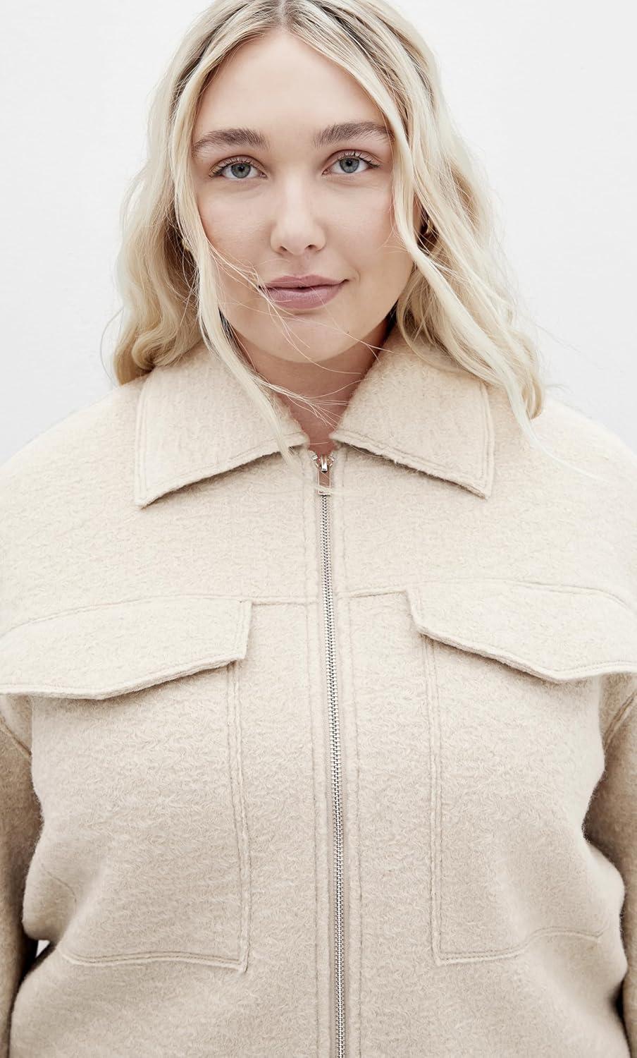 image:imageCity Chic Womens Plus Size Jacket Boucle Zip FrontTaupe