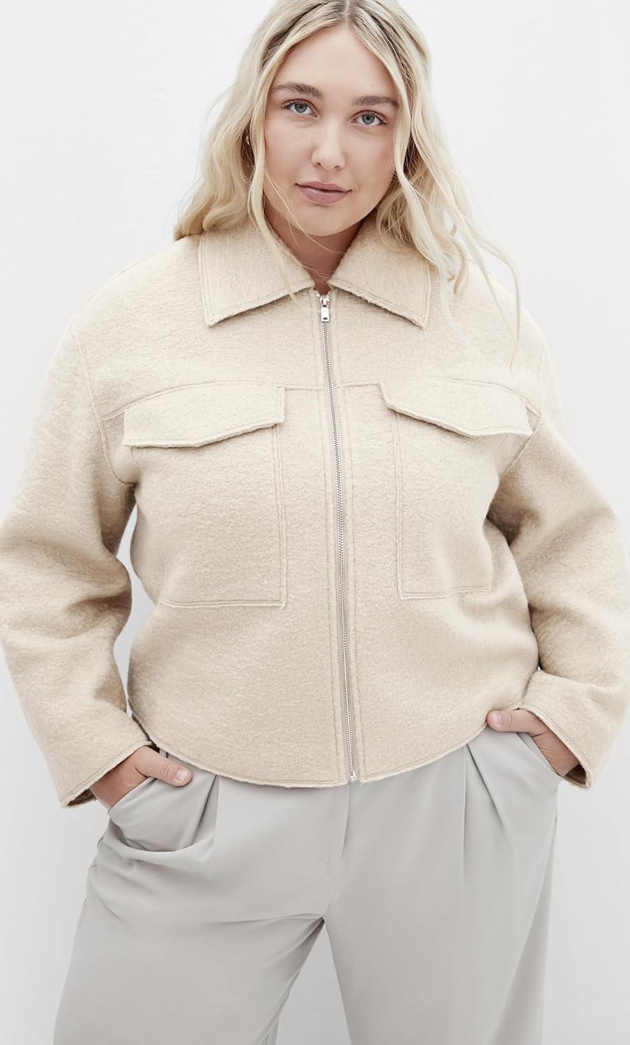 image:imageCity Chic Womens Plus Size Jacket Boucle Zip FrontTaupe