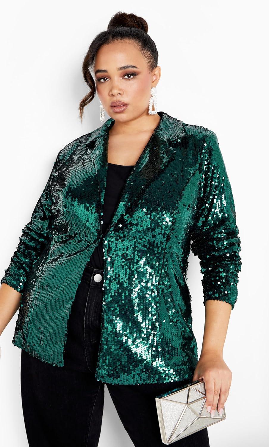 image:imageCity Chic Womens Plus Size Jacket Sequin SeductionEmerald