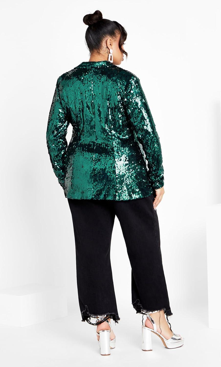 image:imageCity Chic Womens Plus Size Jacket Sequin SeductionEmerald