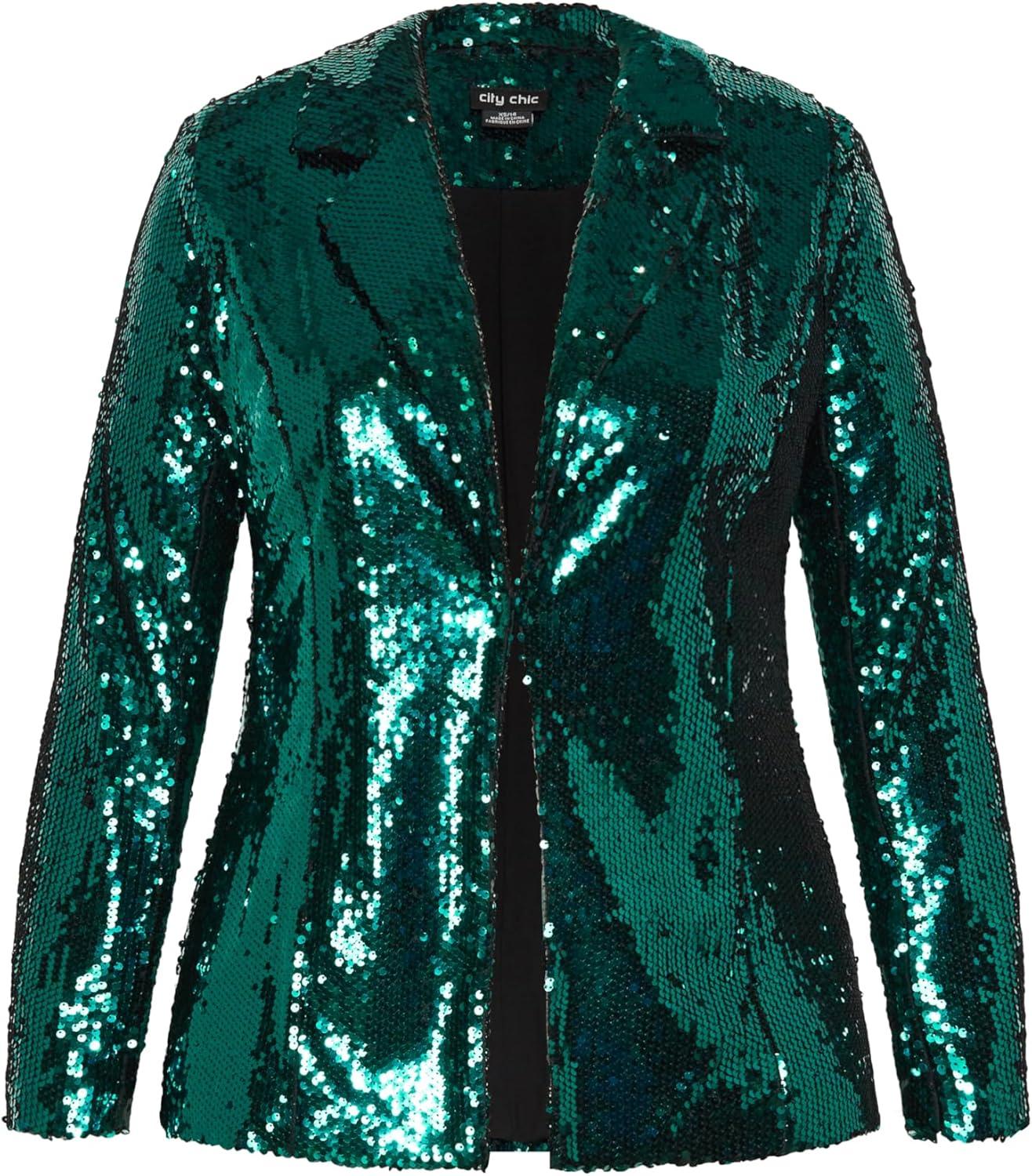 image:imageCity Chic Womens Plus Size Jacket Sequin SeductionEmerald