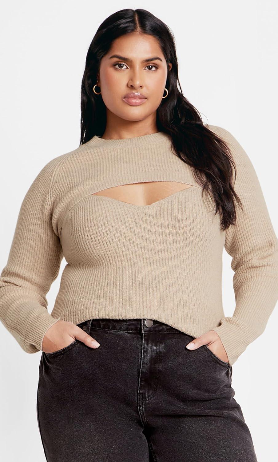 image:imageCity Chic Womens Plus Size Jumper RinaLatte Marle