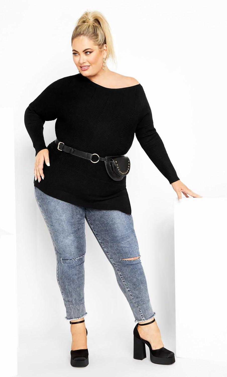 image:imageCity Chic Womens Plus Size Lean in SweaterBlack