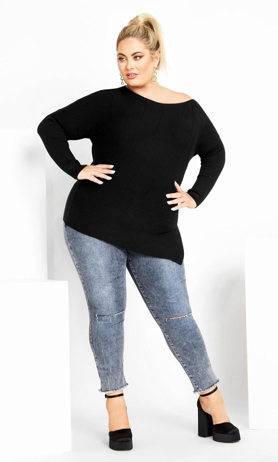 image:imageCity Chic Womens Plus Size Lean in SweaterBlack