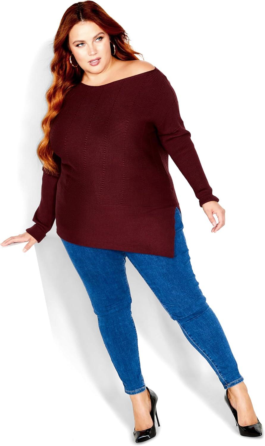 image:imageCity Chic Womens Plus Size Lean in SweaterBordeaux