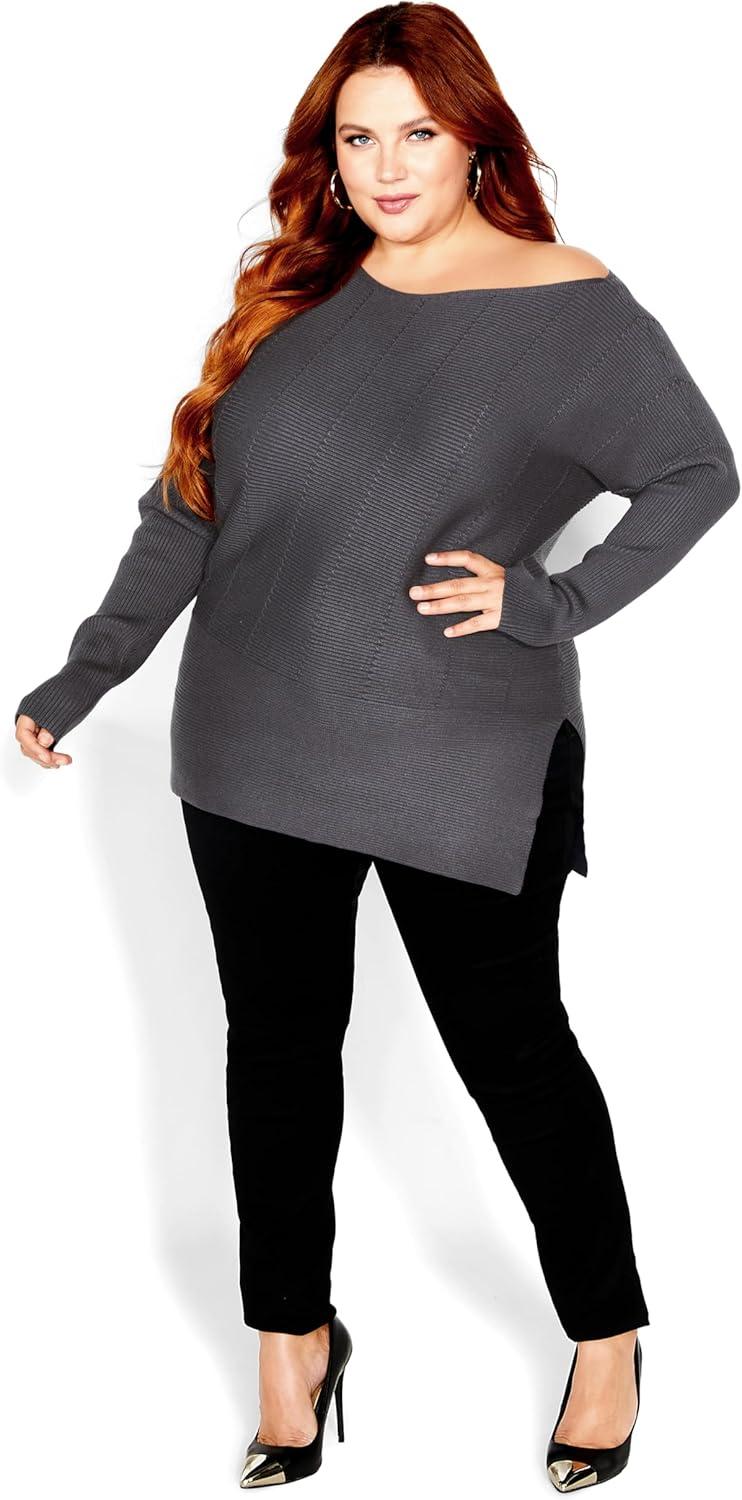 image:imageCity Chic Womens Plus Size Lean in SweaterSmoke
