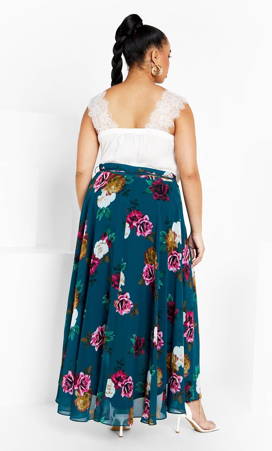 image:imageCity Chic Womens Plus Size Michaela Print SkirtTeal Bright Desire