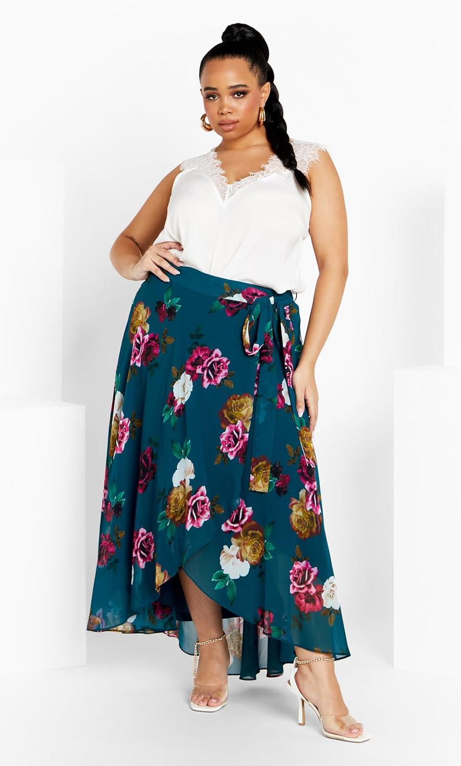 image:imageCity Chic Womens Plus Size Michaela Print SkirtTeal Bright Desire