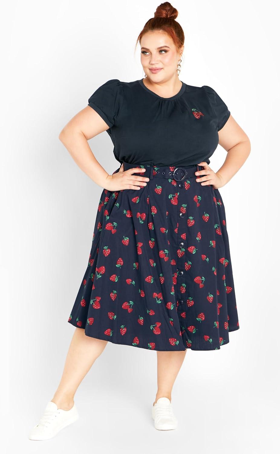 image:imageCity Chic Womens Plus Size Siena SkirtNavy Strawberry Prt