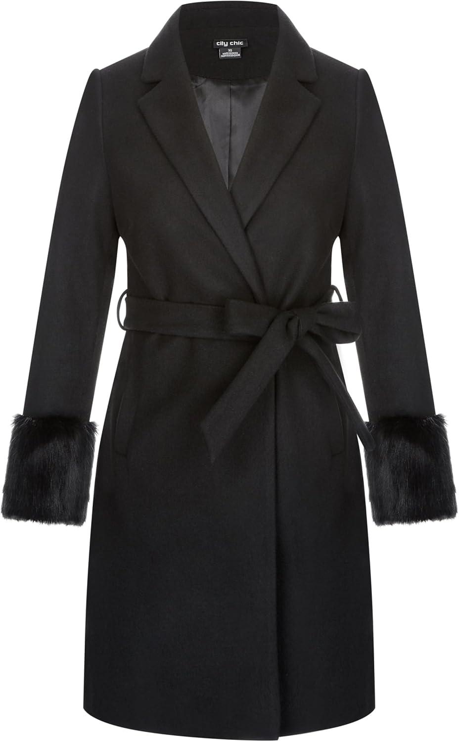 image:imageCity Chic womens Cuff Detailed Solid CoatBlack
