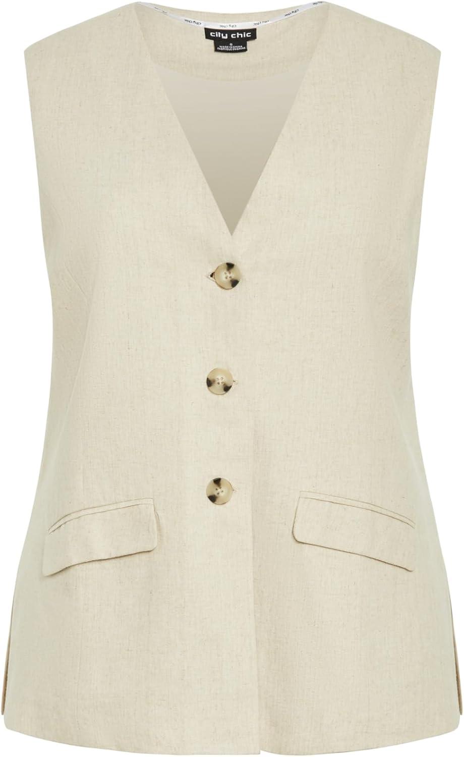 image:imageCity Chic womens Jacket Nala Sleeveless LinenStone