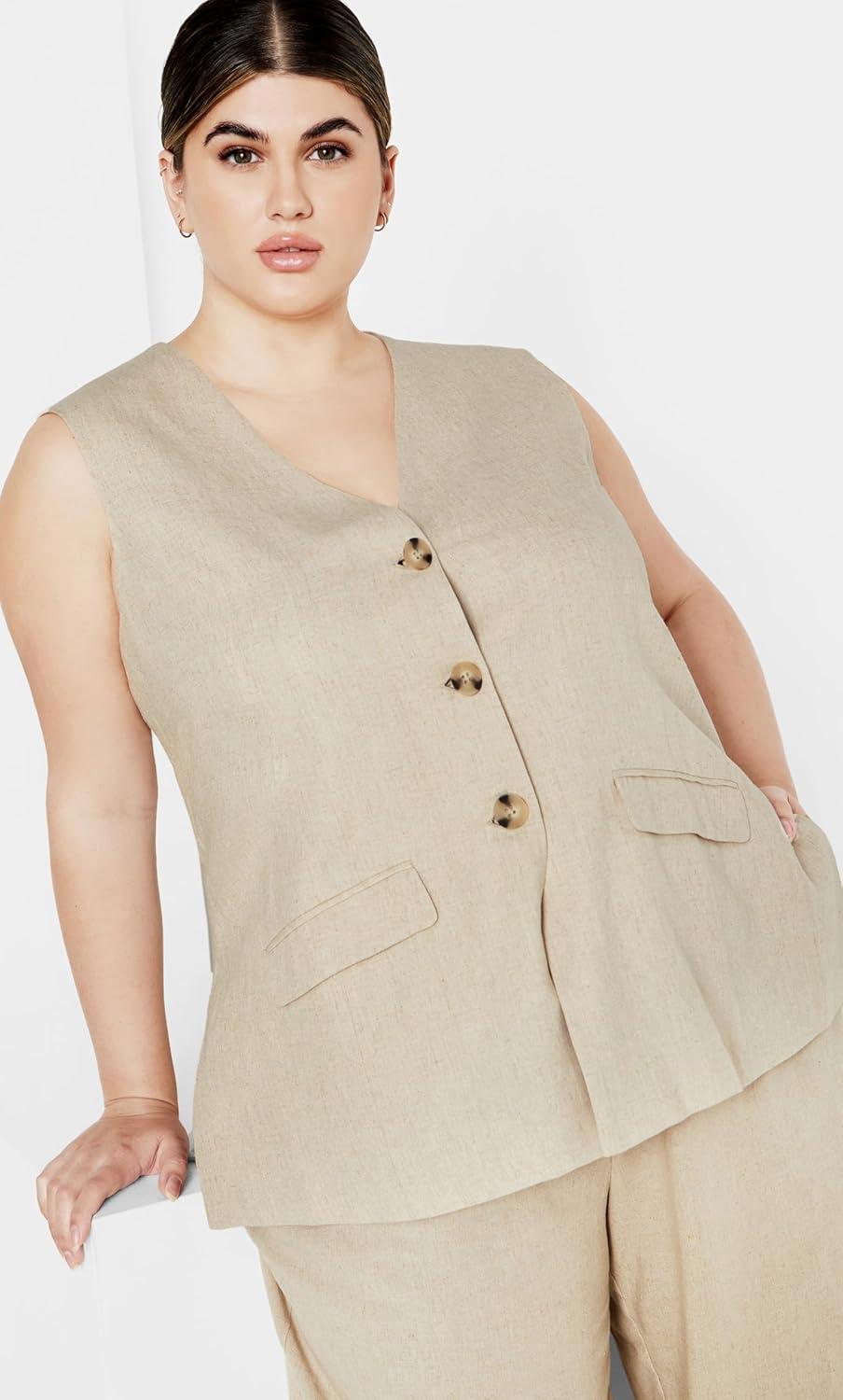 image:imageCity Chic womens Jacket Nala Sleeveless LinenStone