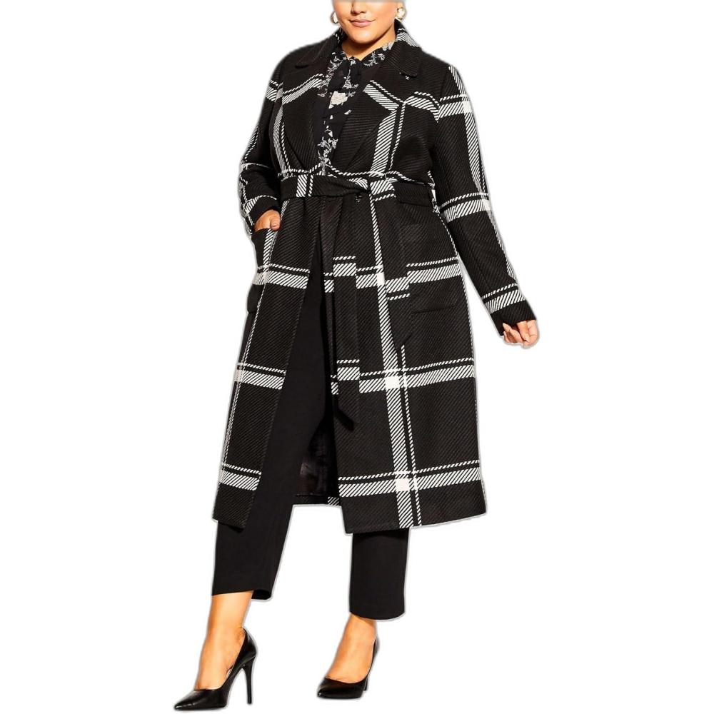 image:imageCITY CHIC Plus Size Coat Checkmate CoatBlack Ivory