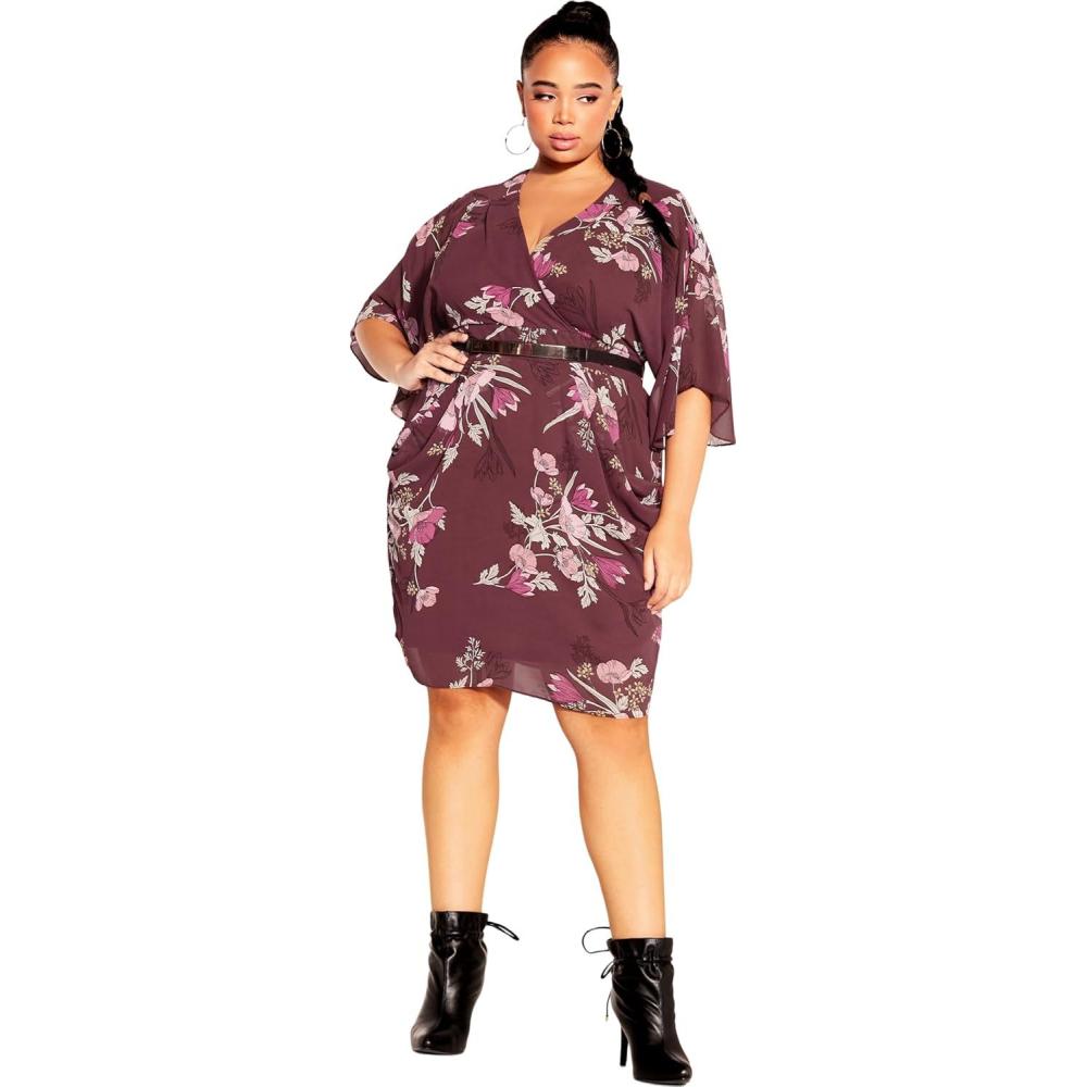 image:imageCITY CHIC Womens Plus Size Lila Dress Oxblood Full Bloom