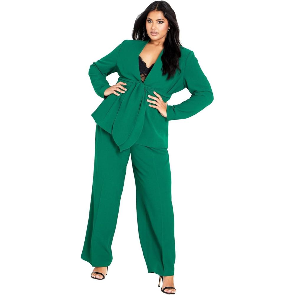 image:imageCity Chic Plus Size Jacket Audrie Collarless Textured JacketGreen