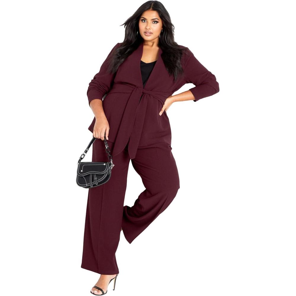 image:imageCity Chic Plus Size Jacket Audrie Collarless Textured JacketOxblood
