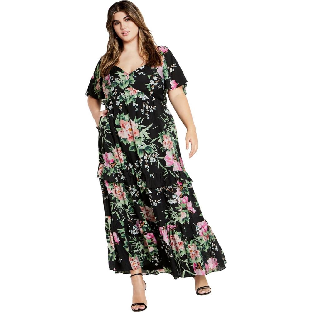 image:imageCity Chic Womens Marci Print Maxi DressBlk Sweet Blossom