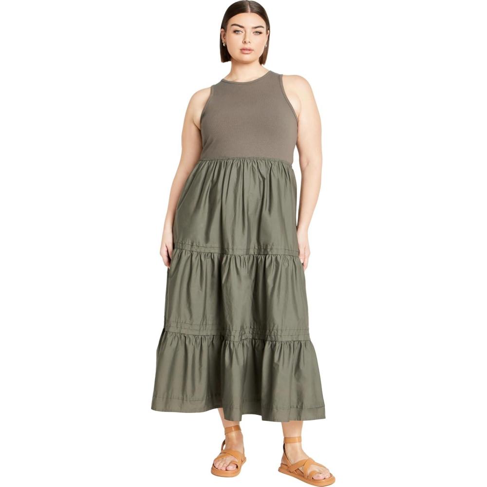 image:imageCity Chic Womens Plus Size Chelsea Mixed Media DressOlive