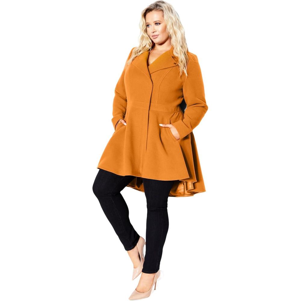 image:imageCity Chic Womens Plus Size Coat HI LO FrillDeep Caramel