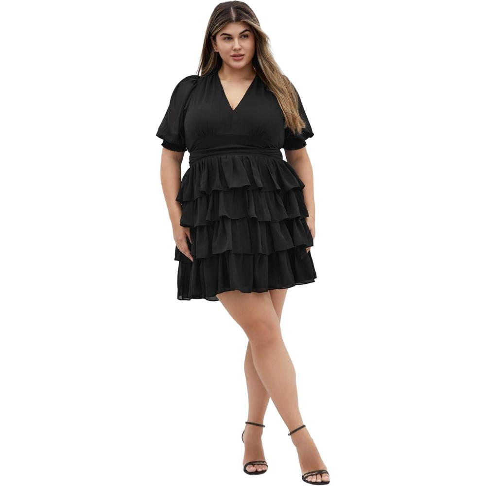 image:imageCity Chic Womens Plus Size Dress  Kailey Short Sleeve RuffleBlack