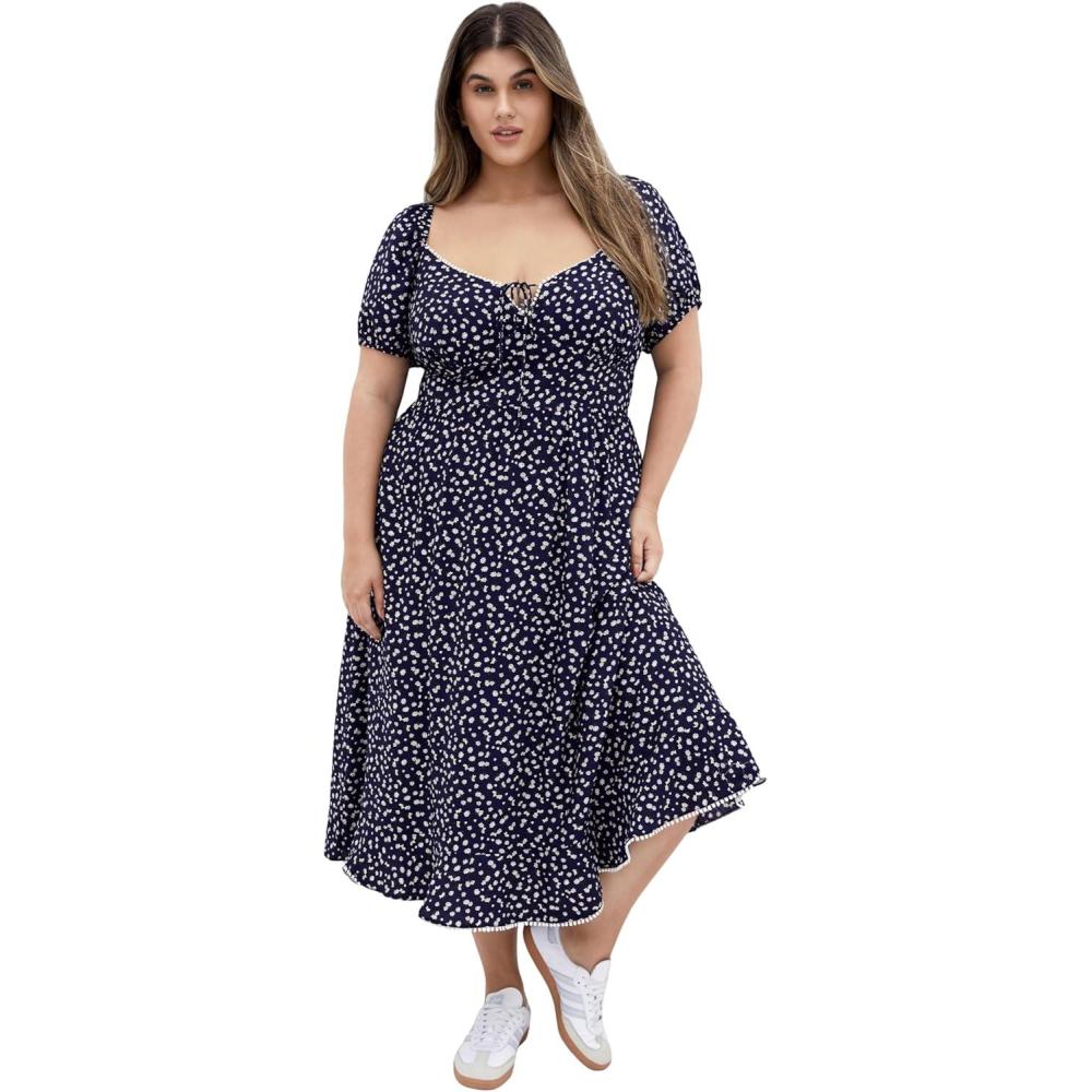 image:imageCity Chic Womens Plus Size Dress  Sky Cap Sleeve MidiNavy Daisy