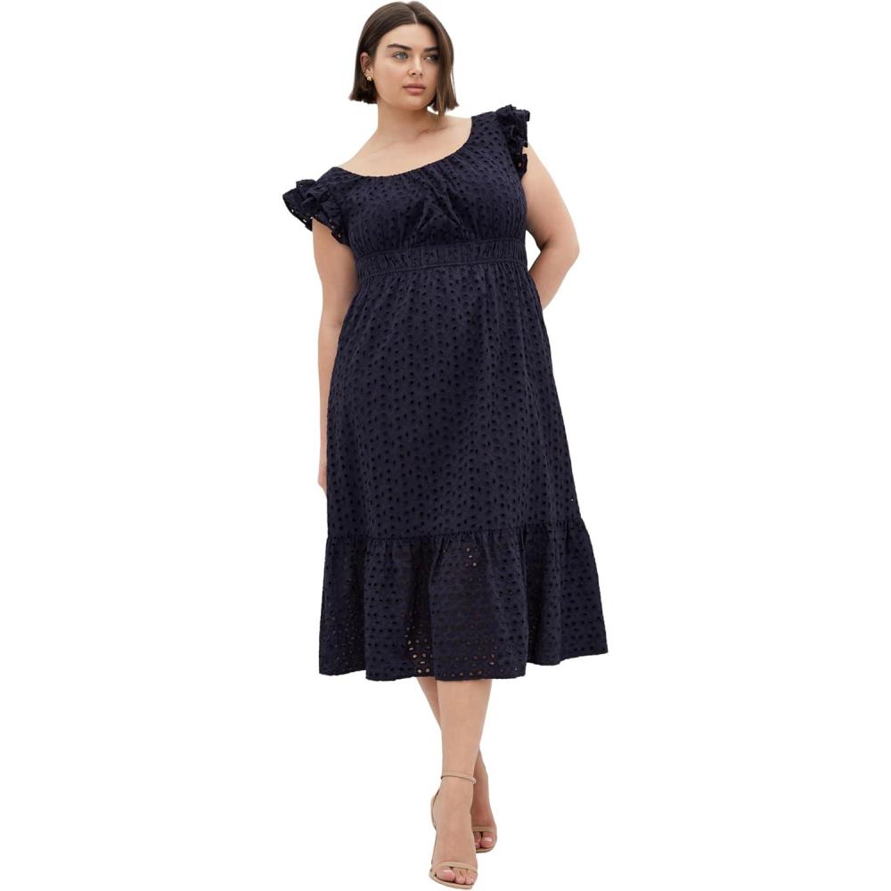 image:imageCity Chic Womens Plus Size Dress Sweet Broderie MidiNavy