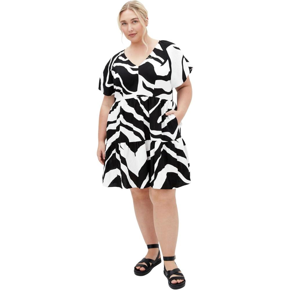 image:imageCity Chic Womens Plus Size DressFrill Mini PrintMono Swirl