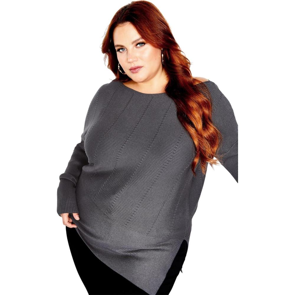 image:imageCity Chic Womens Plus Size Lean in SweaterSmoke