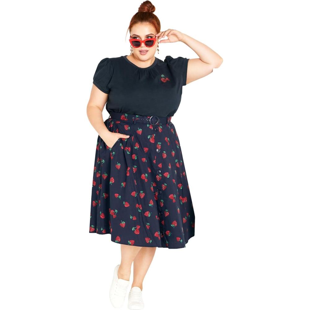 image:imageCity Chic Womens Plus Size Siena SkirtNavy Strawberry Prt